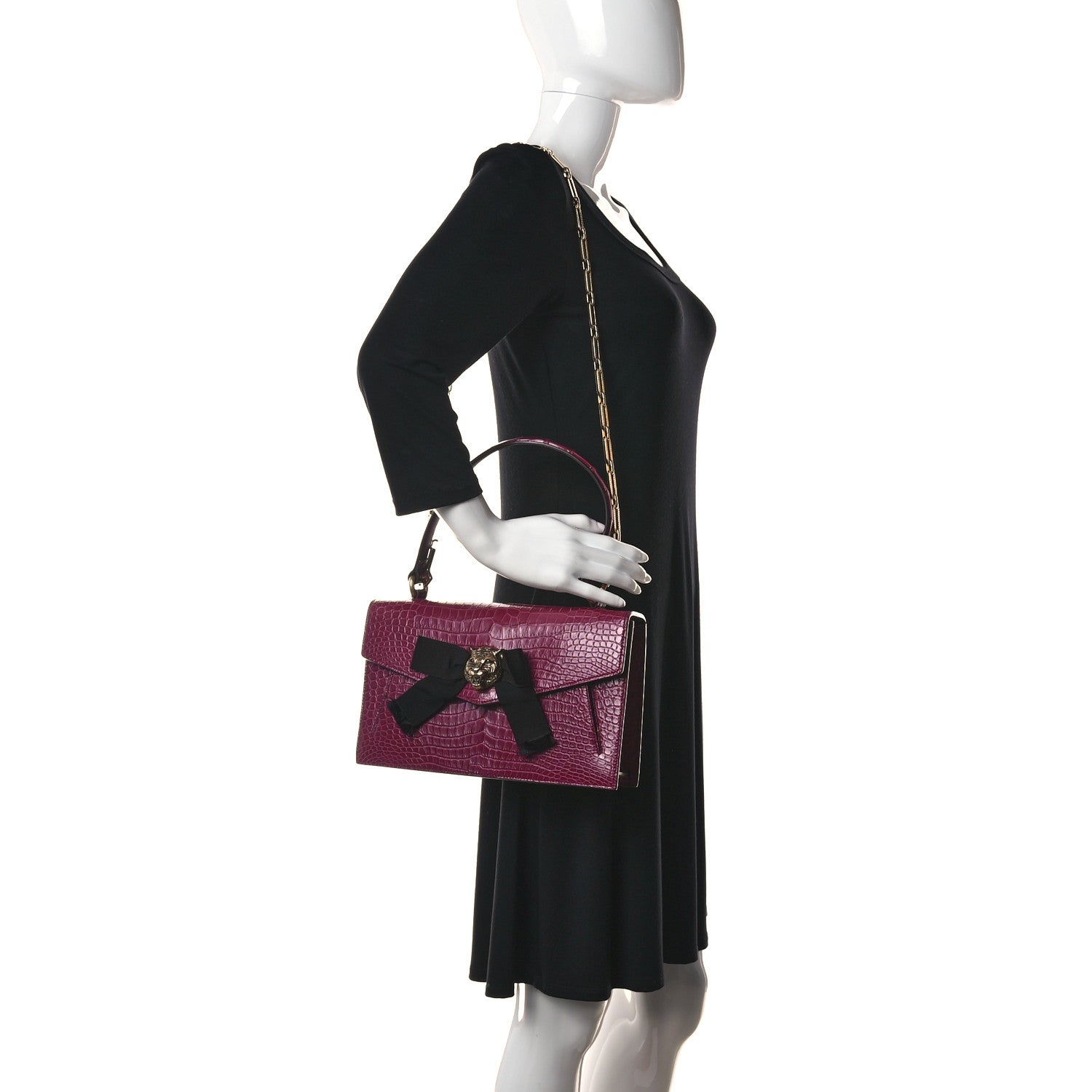 Gucci Crocodile Osiride Future Top Handle Bag Violet Cyclamin Black 2 of 14