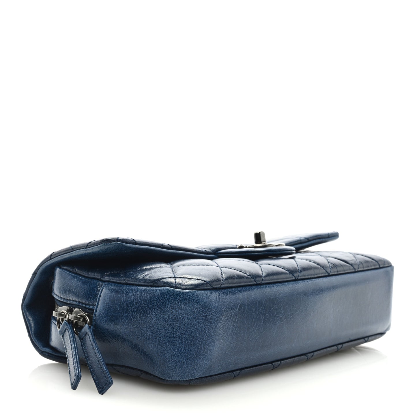 Glazed Calfskin Quilted Medium Duo Color Flap Blue