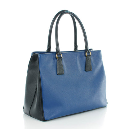 Prada Saffiano Lux Bi-Color Medium Tote Bluette Black 3 of 8