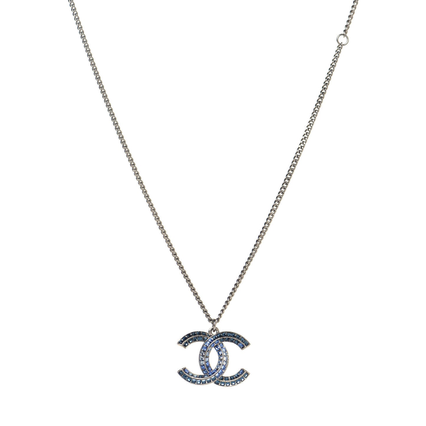 Crystal Baguette CC Necklace Silver Blue