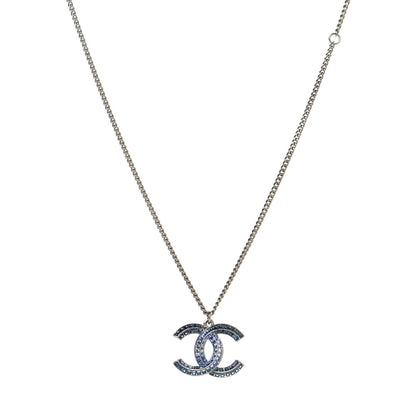 Chanel Crystal Baguette CC Necklace Silver Blue 1 of 7