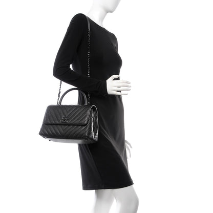 Chanel Caviar Chevron Quilted Small Coco Handle Flap So Black 3 of 9