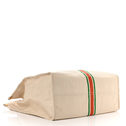Gucci Linen Heavy Canvas Textured Dollar Calfskin Web Large Retro Interlocking G Foldable Tote Light Beige 4 of 11