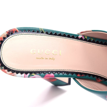 Gucci Calfskin Blooms Print High Heel Slide Sandals 37 Bright Emerald Multicolor 8 of 11