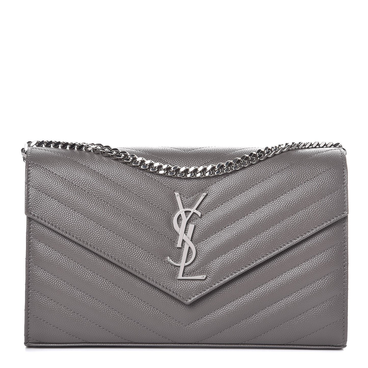 Grain De Poudre Matelasse Chevron Monogram Chain Wallet Fog