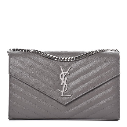 Saint Laurent Grain De Poudre Matelasse Chevron Monogram Chain Wallet Fog 1 of 6