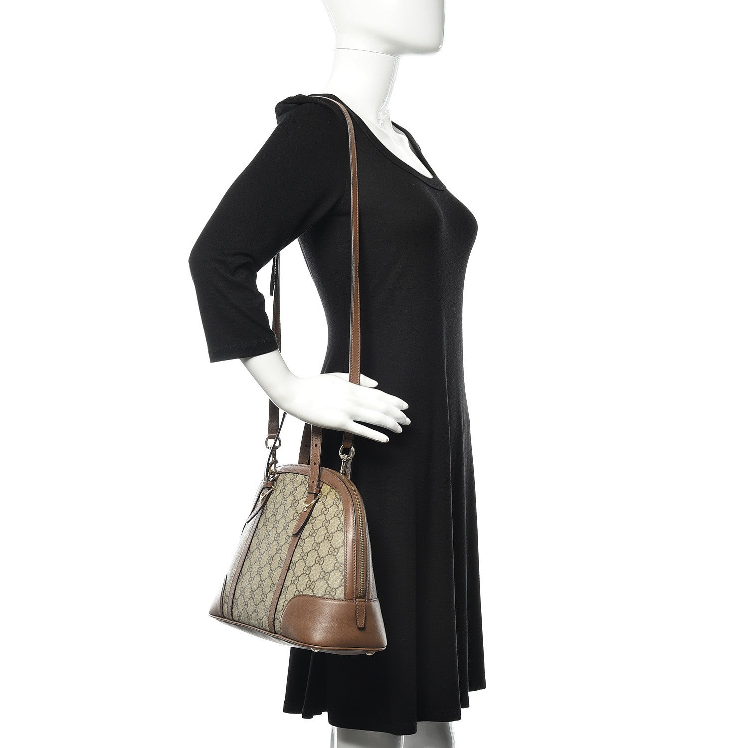 Gucci GG Supreme Monogram Margaux Calfskin Small Nice Top Handle Dome Bag Beige Ebony Acero 2 of 12