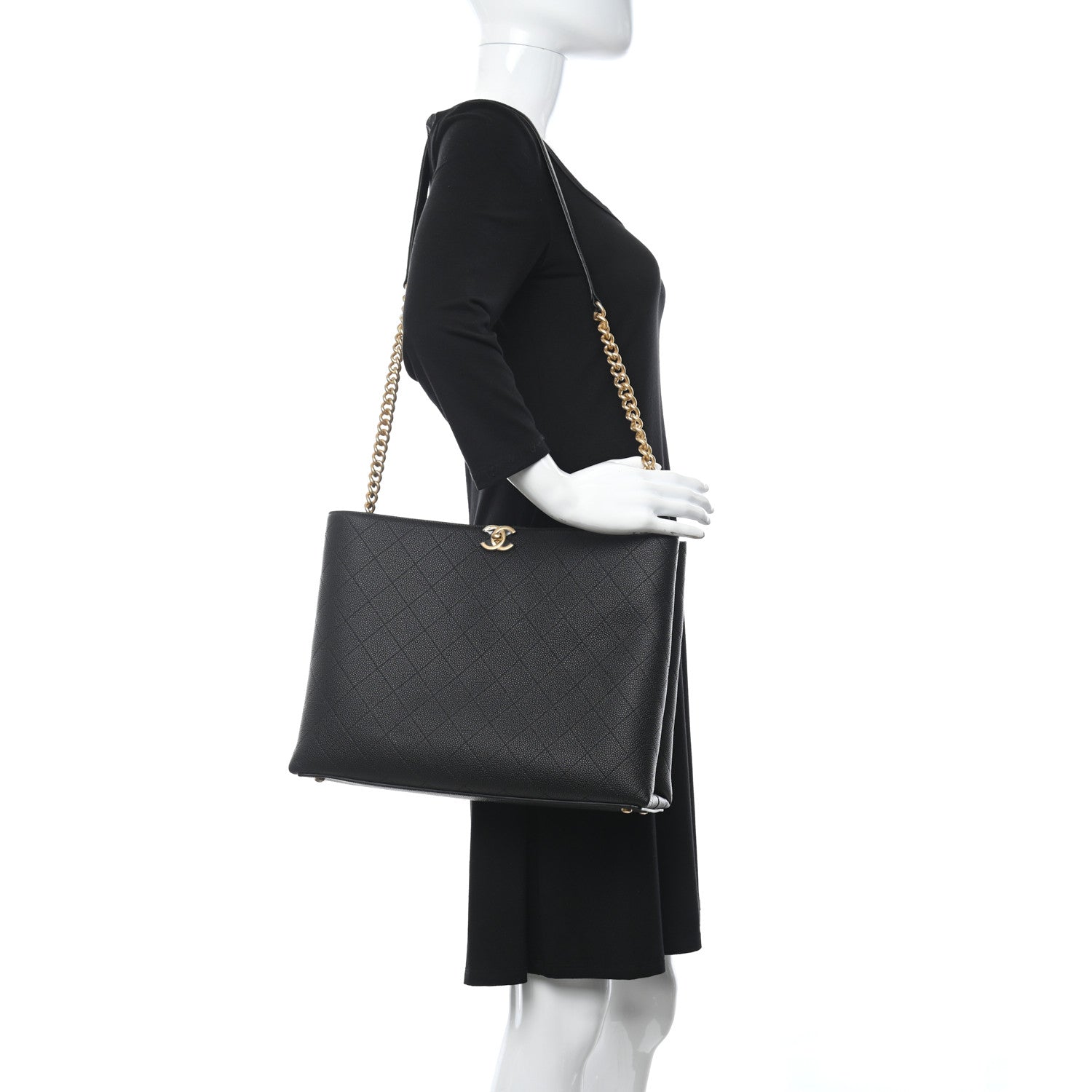 Chanel Caviar Stitched Large Shopping Tote Bag Black 2 of 9