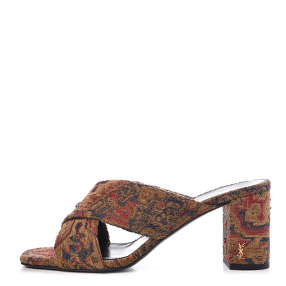 Saint Laurent Carpet Tapestry LouLou Mules 39 Oro Antico Sapphire Rouge 1 of 9