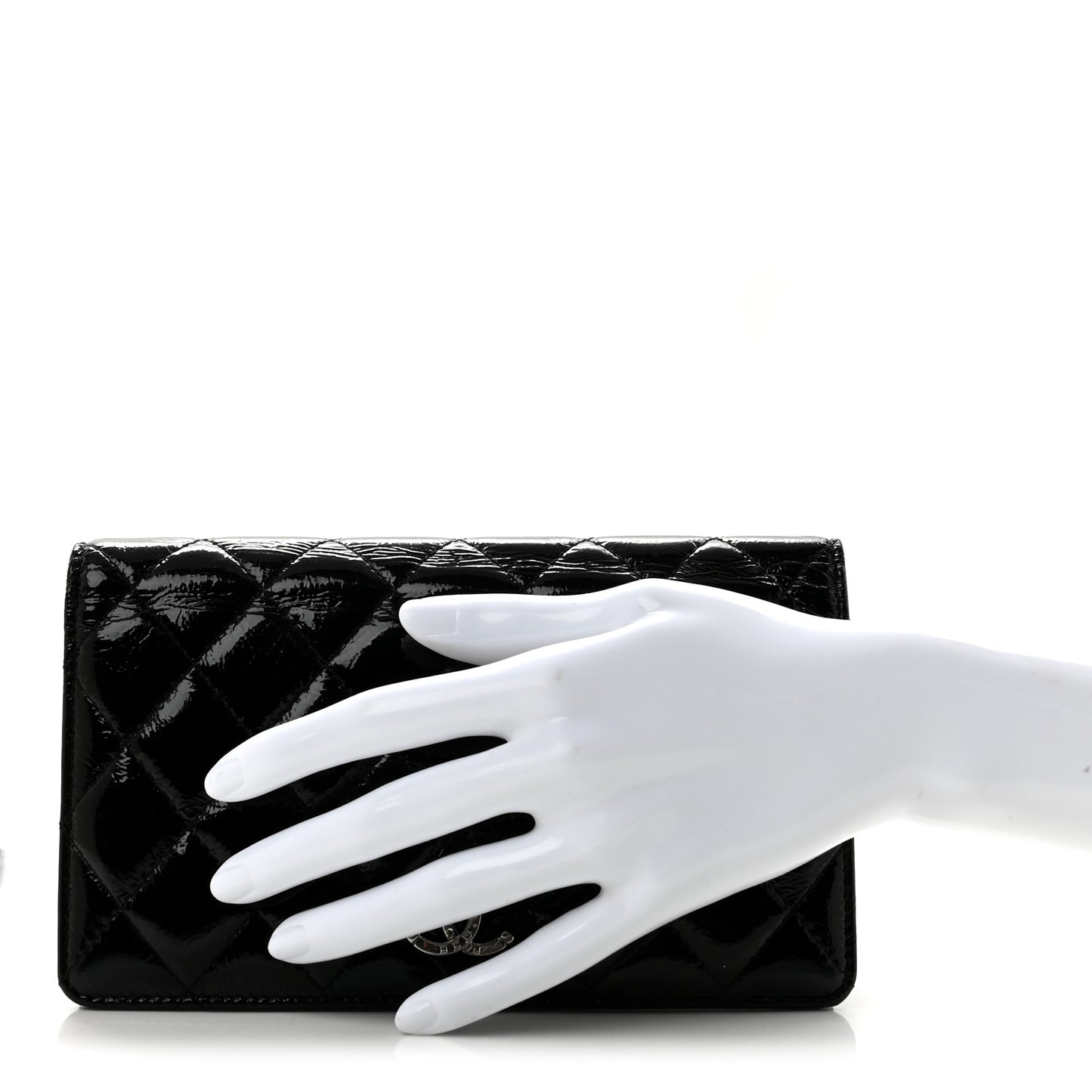 Patent Quilted Brilliant Yen Wallet Black