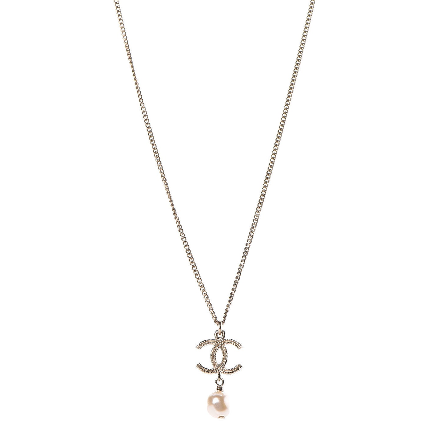 Pearl CC Drop Necklace Gold