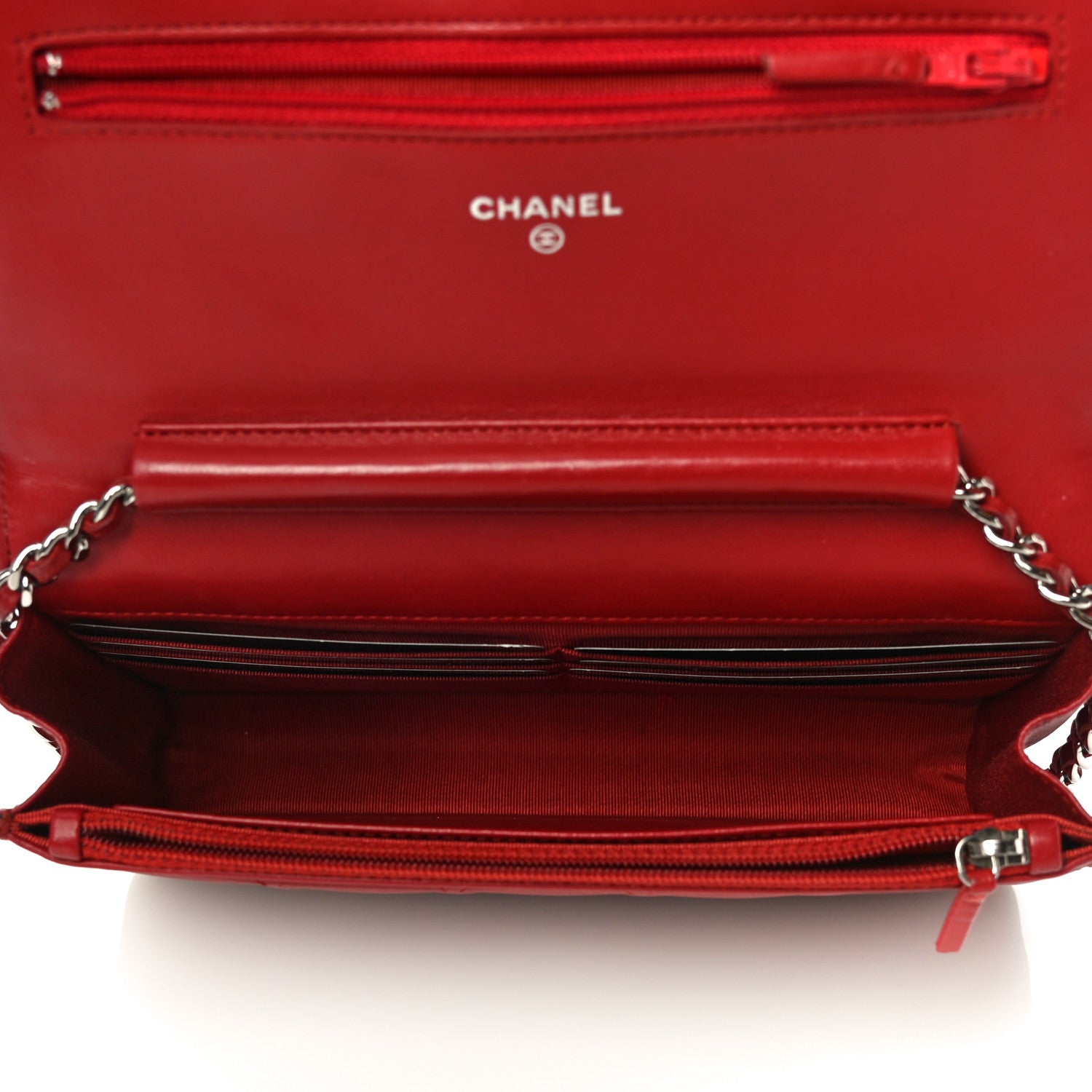 Chanel Lambskin Quilted Wallet On Chain WOC Red 5 of 14