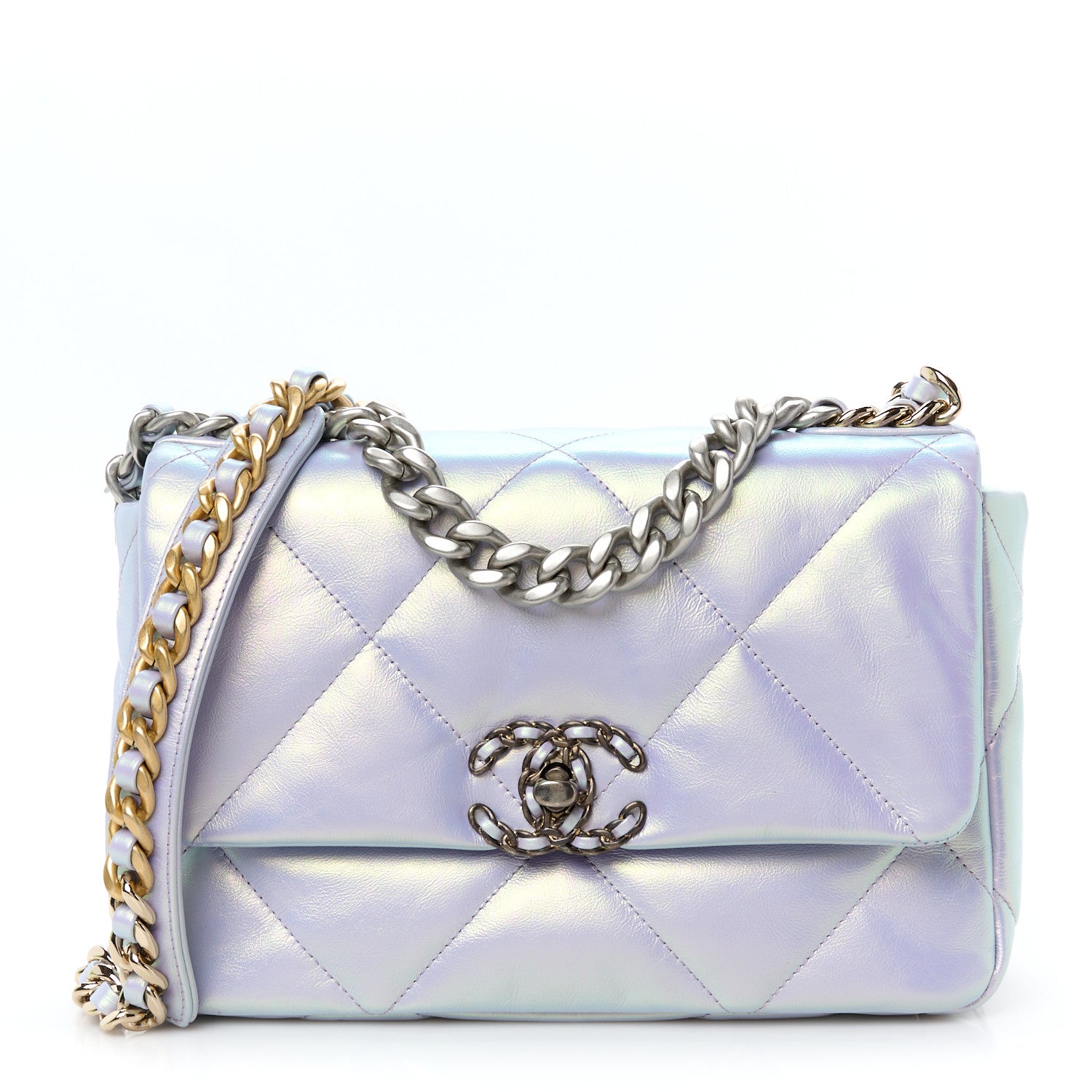 Chanel Iridescent Calfskin Quilted Medium Chanel 19 Flap Light Purple Blue 1 of 11