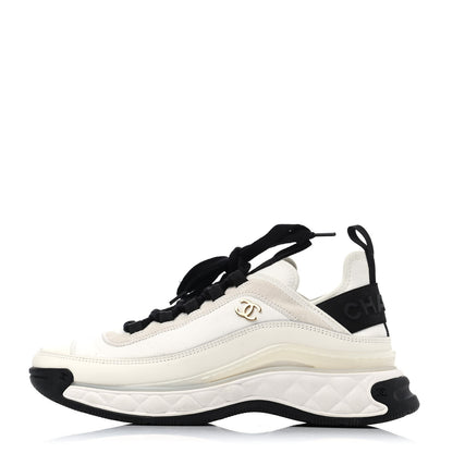 Chanel Velvet Calfskin Mixed Fibers CC Sneakers 37.5 Ivory Black 1 of 4