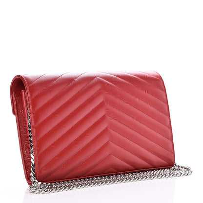 Saint Laurent Grain De Poudre Matelasse Chevron Monogram Chain Wallet Red 3 of 8