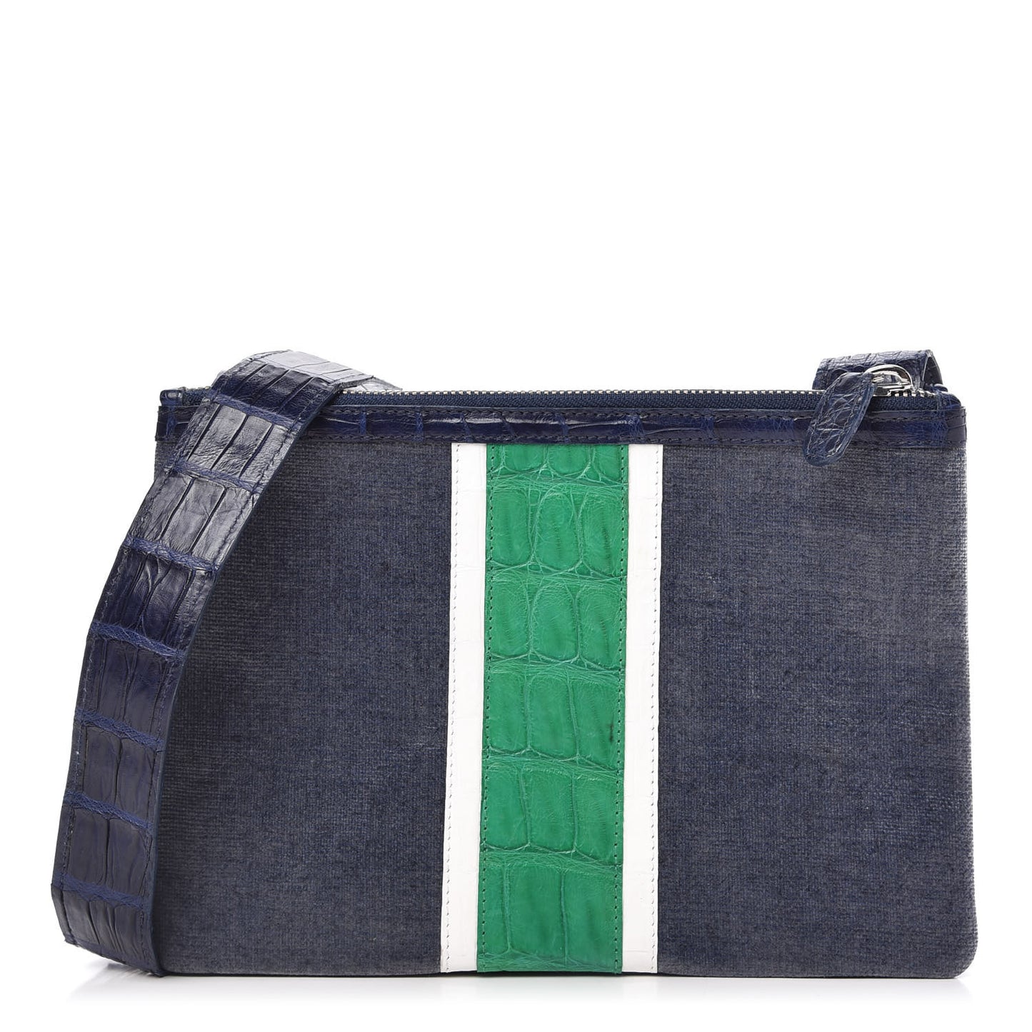 Crocodile Linen Crossbody Bag Navy