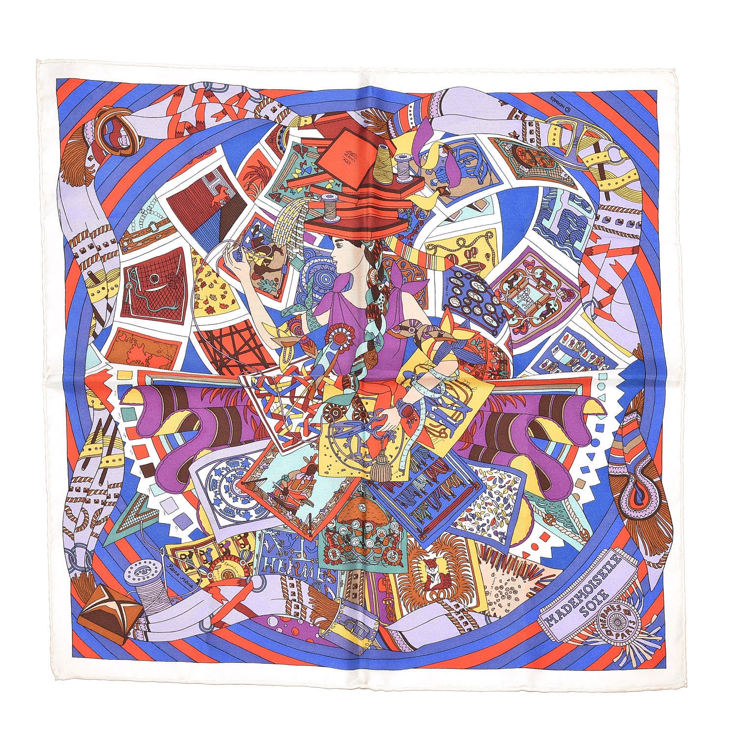 Hermes Silk Mademoiselle Soie Pocket Square Scarf 1 of 4