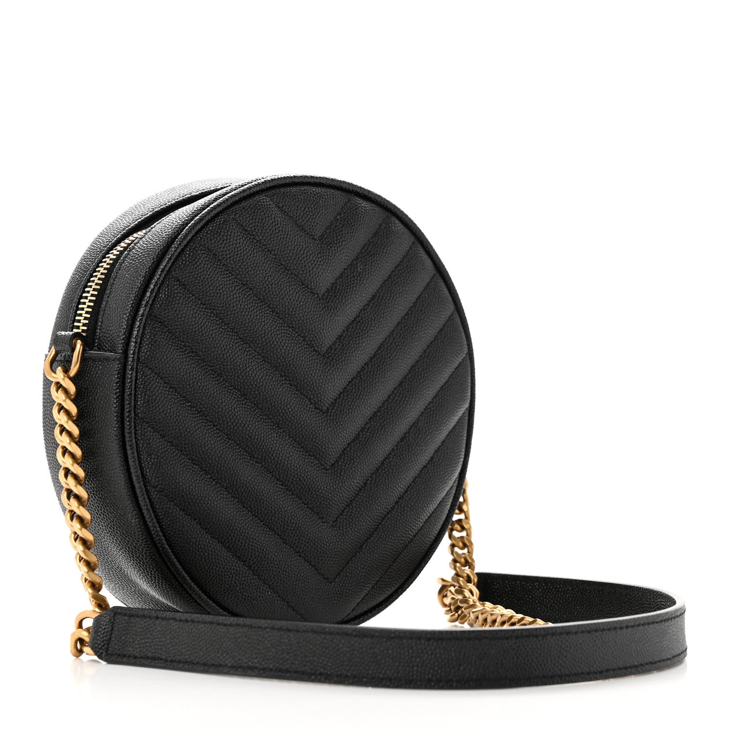 Saint Laurent Grain De Poudre Matelasse Chevron Quilted Round Vinyle Camera Bag Black 3 of 13