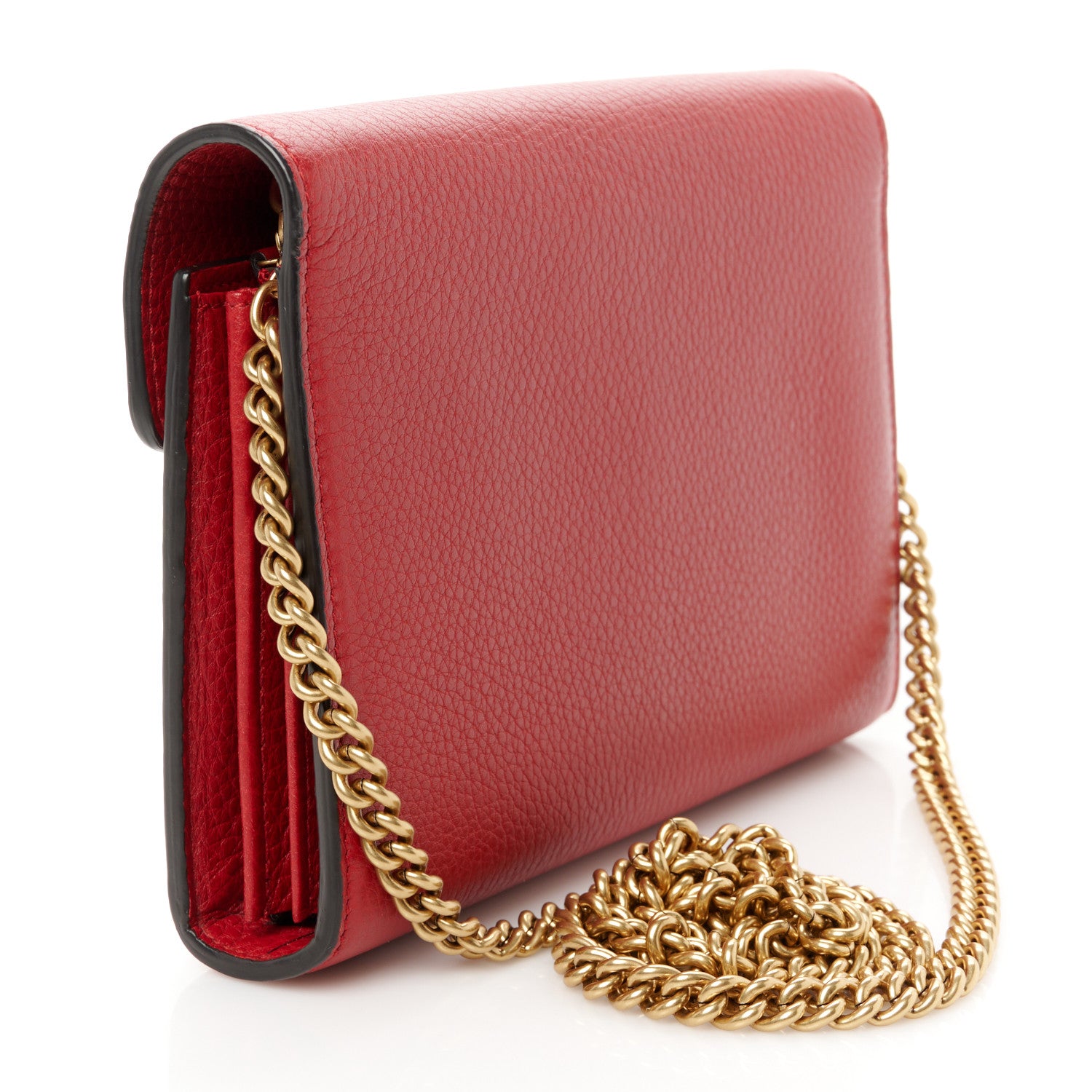 Gucci Calfskin GG Marmont Chain Wallet Vulcanic Red 3 of 11