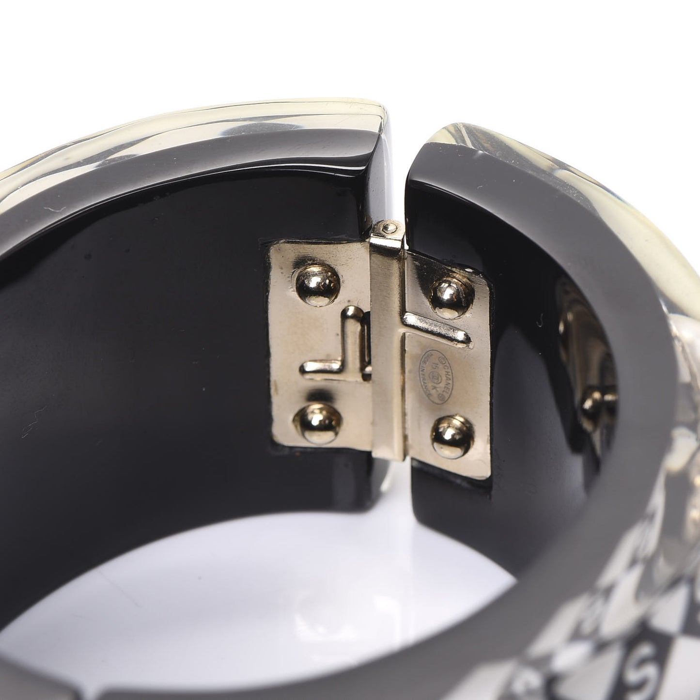 Resin Pearl Checkered CC Cuff Bangle Black