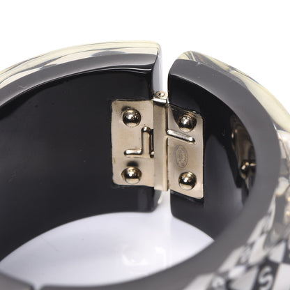 Chanel Resin Pearl Checkered CC Cuff Bangle Black 4 of 6