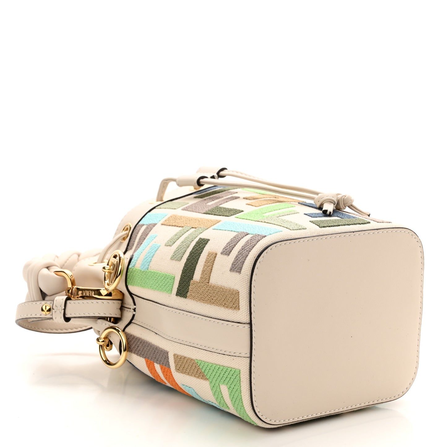 Canvas Vitello Grace F is Fendi FF Multicolor Embroidered Mini Mon Tresor Bucket Bag Grezzo Multicolor Latte