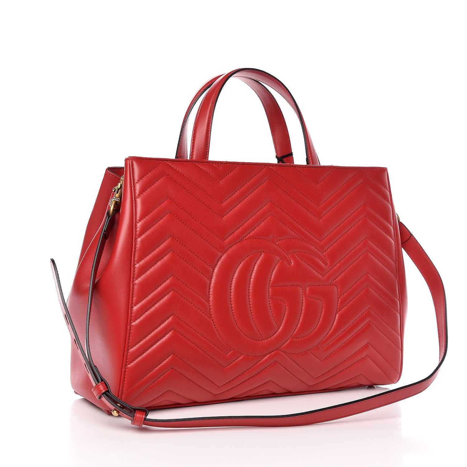 Gucci Calfskin Matelasse Medium GG Marmont Tote Hibiscus Red 4 of 8