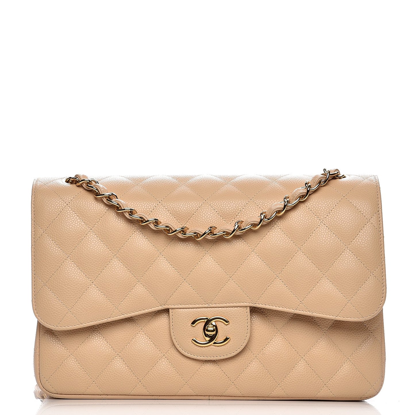 Caviar Quilted Jumbo Double Flap Beige Clair