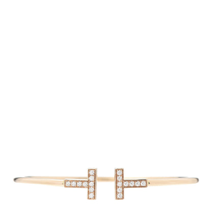 Tiffany 18K Rose Gold Diamond T Wire Bracelet 1 of 5