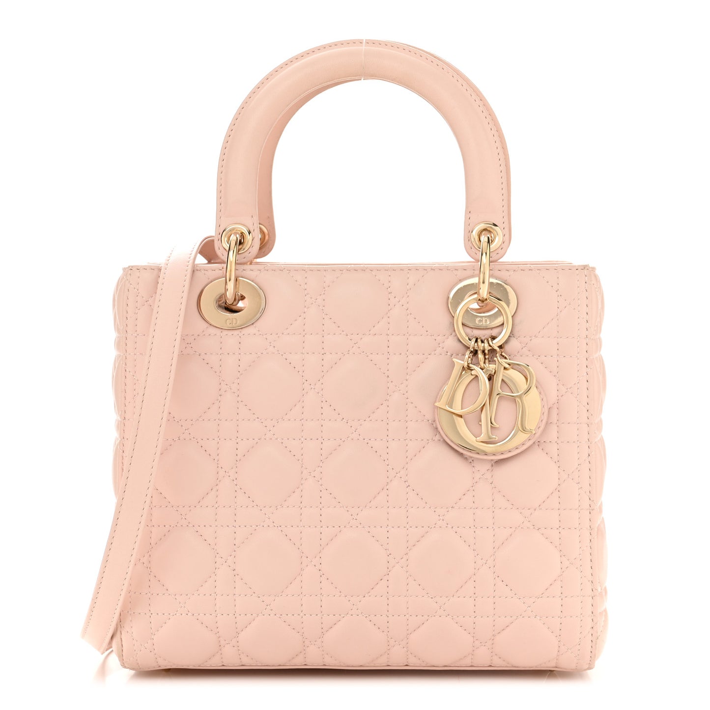 CHRISTIAN DIOR Lambskin Cannage Medium Lady Dior Light Pink