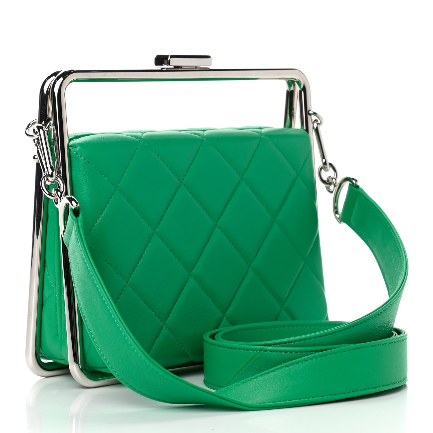 Chanel Quilted Lambskin Metal Bar Clutch Bag Green 2 of 8