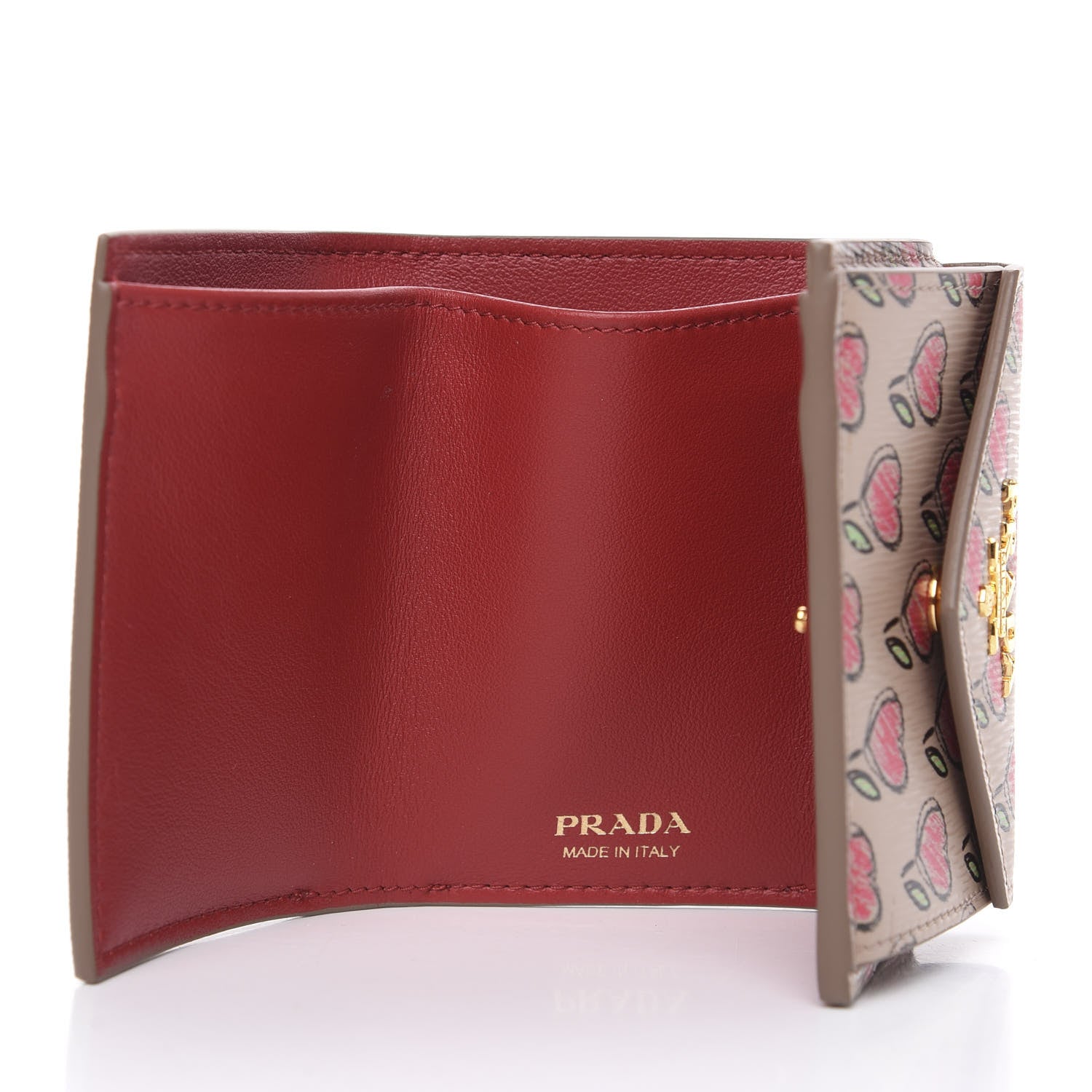 Prada Vitello Move Love Print Envelope Tri-Fold Wallet
