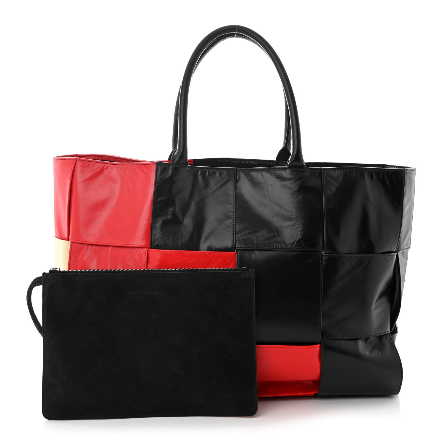 Bottega Veneta Paper Calfskin Maxi Intrecciato Colorblock Large Arco Tote Black Camomile 3 of 12