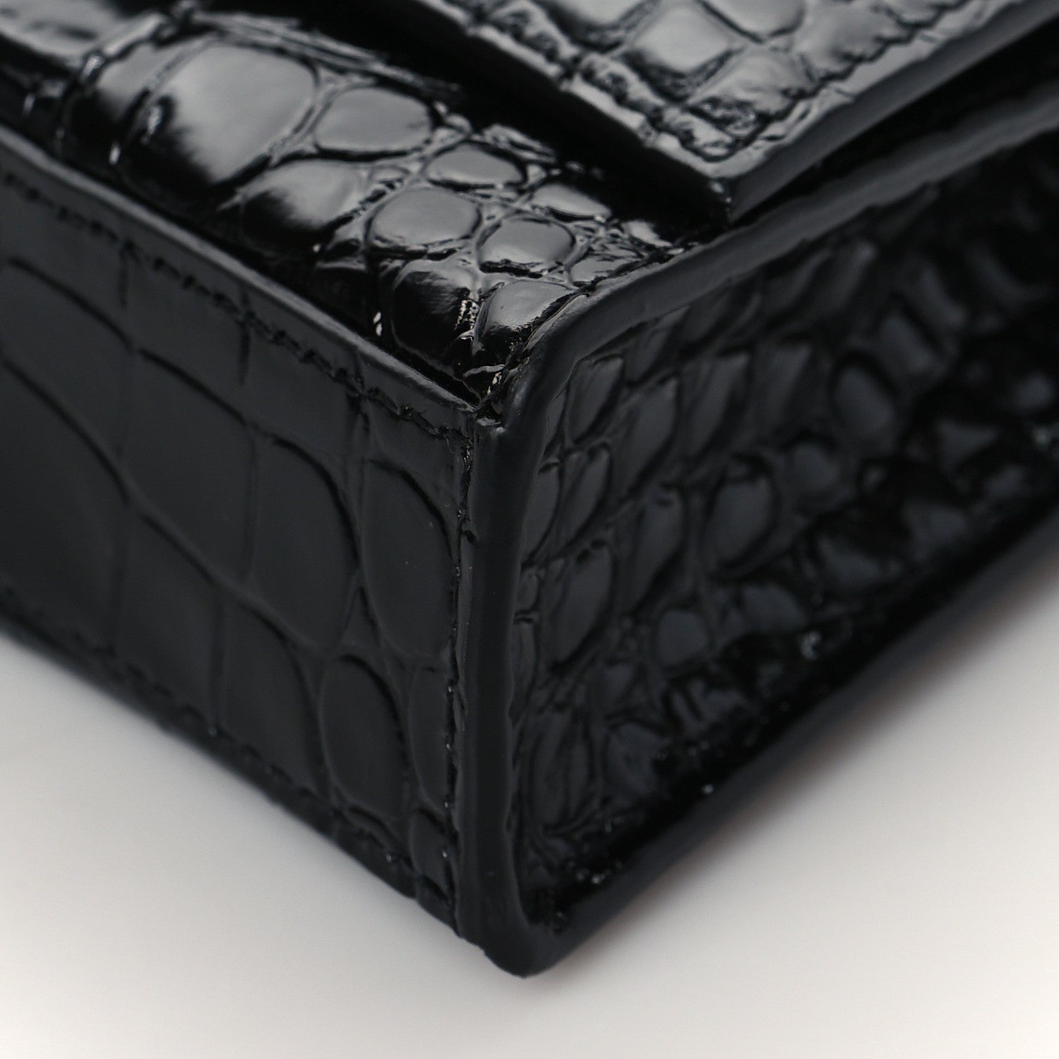 Balenciaga Shiny Calfskin Strass Monochrome Crocodile Embossed Hourglass Chain Bag Black 9 of 9