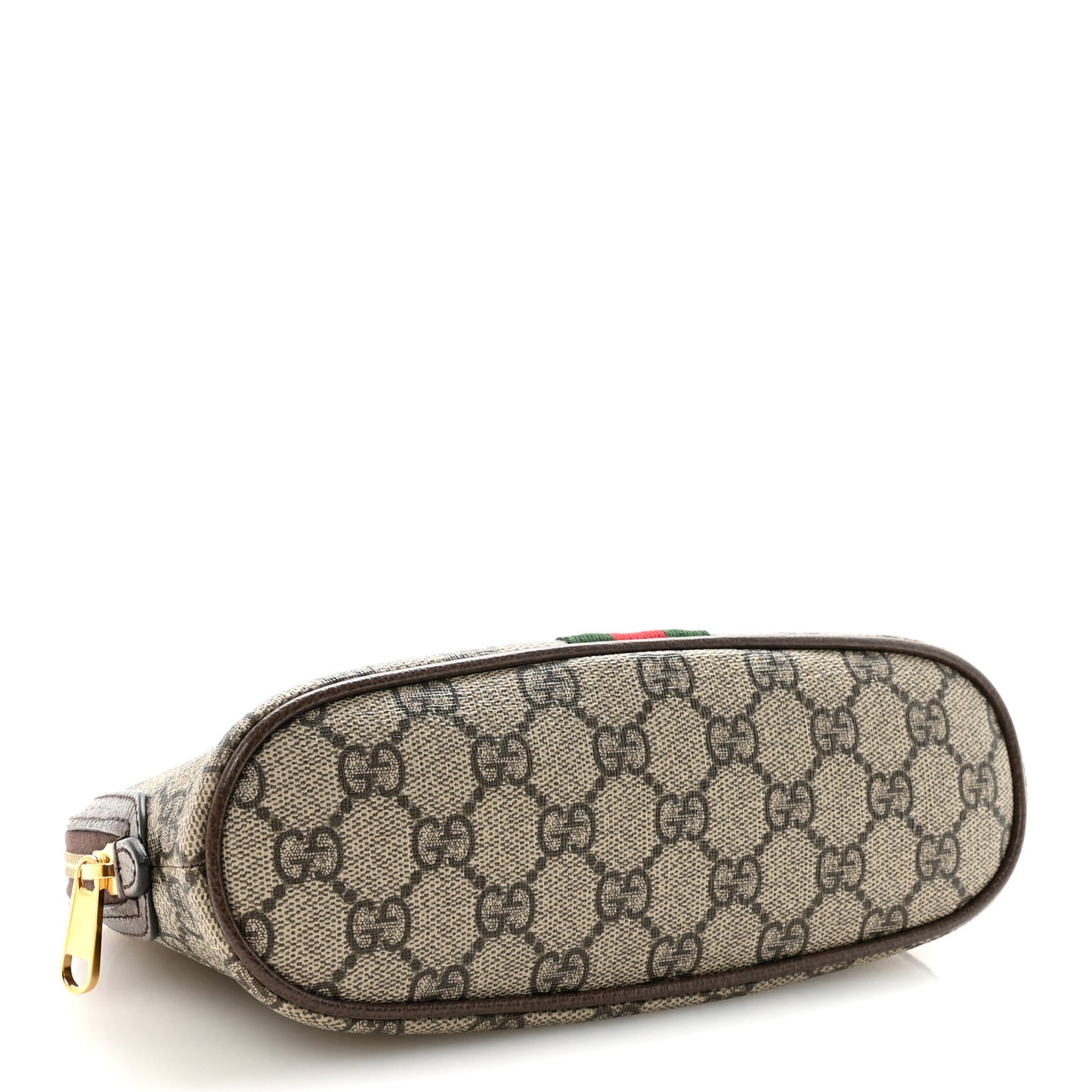 GG Supreme Monogram Textured Calfskin Web Large Ophidia Cosmetic Case Beige Ebony New Acero