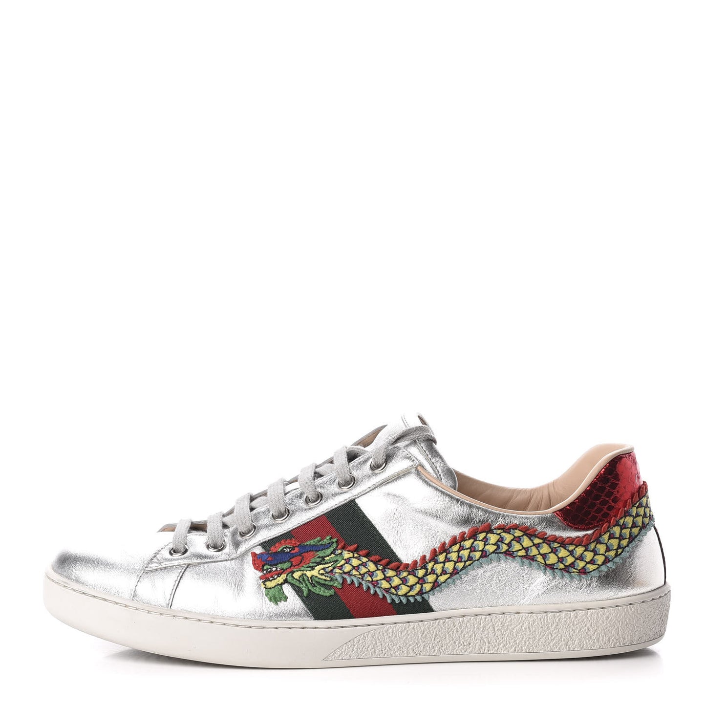 Metallic Nappa Ayers Web Dragon Embroidered Mens New Ace Sneakers 11 Silver