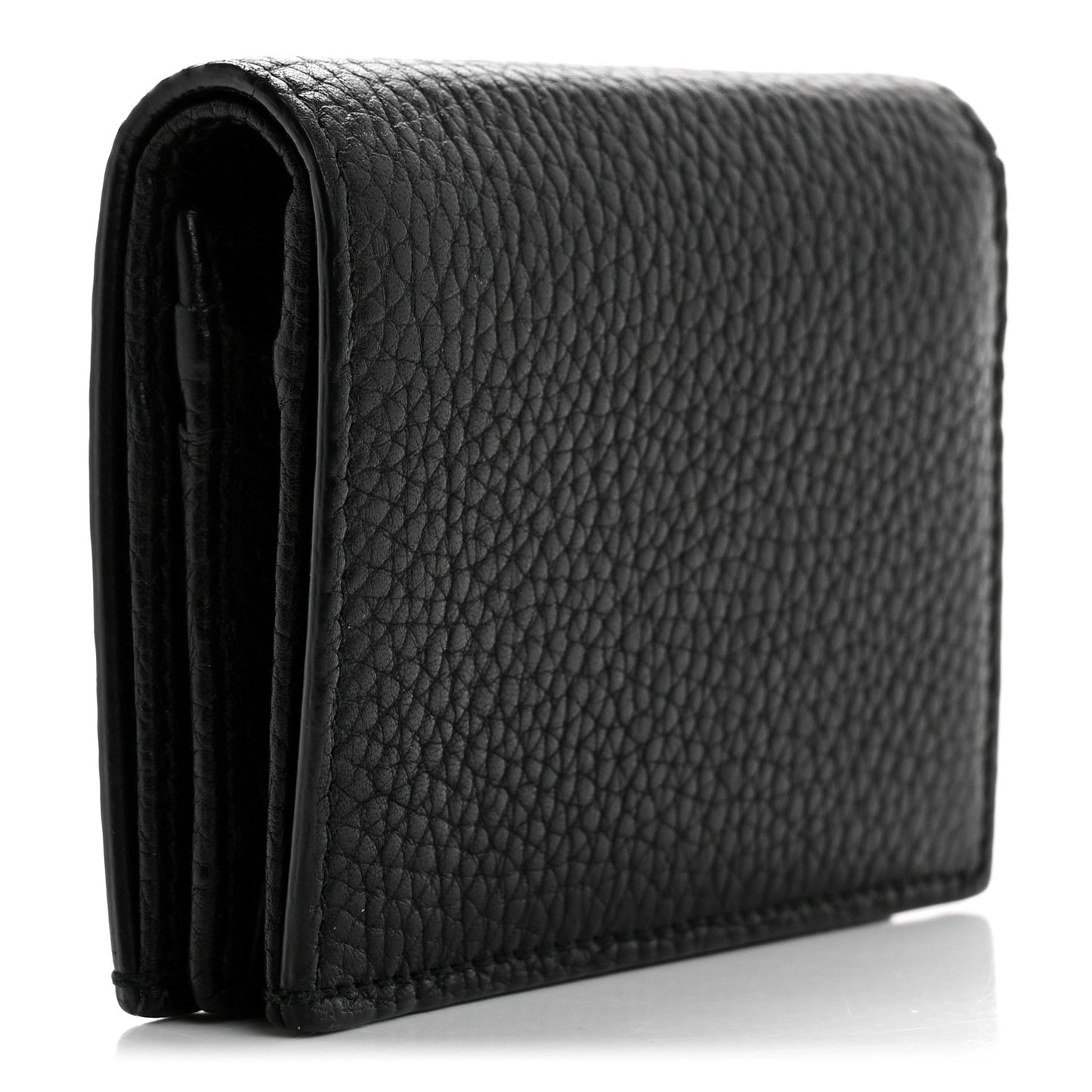 Pebbled Calfskin Animalier Card Case Black