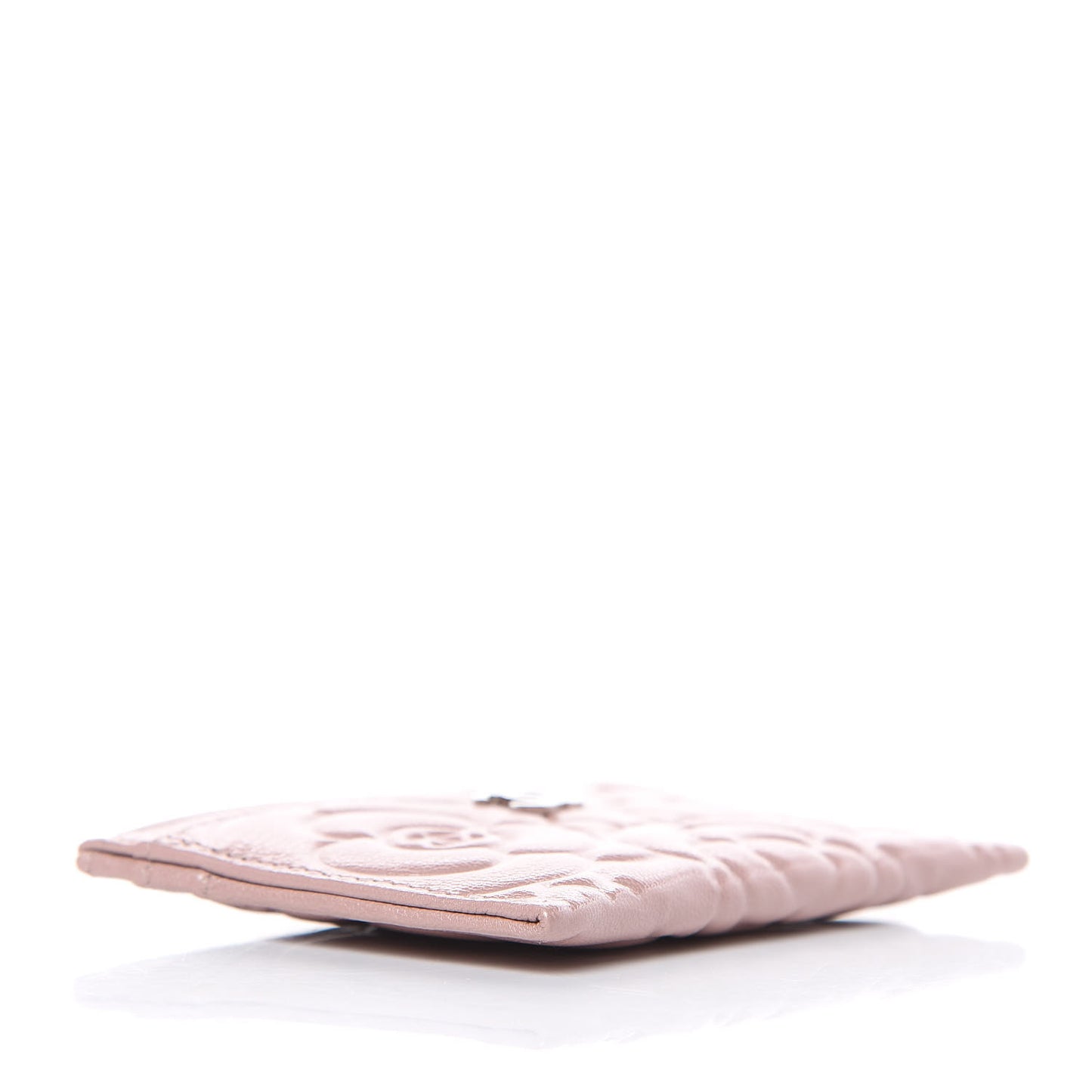 Goatskin Camellia Embossed Card Holder Light Pink