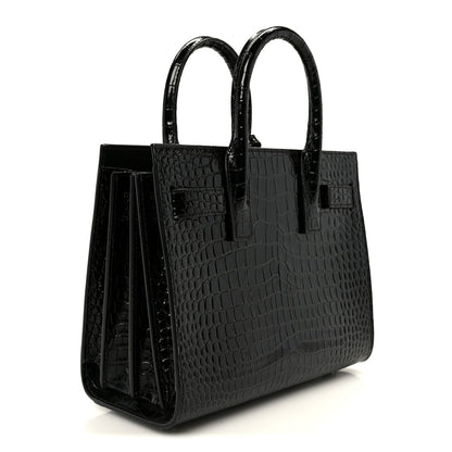 Saint Laurent Calfskin Crocodile Embossed Nano Sac De Jour Black 3 of 11
