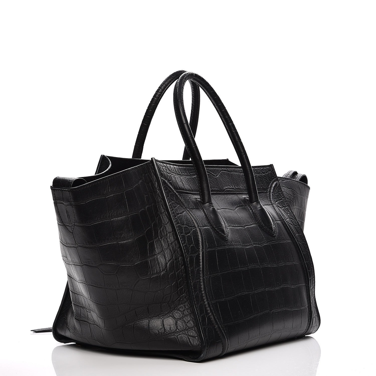 Celine Crocodile Embossed Calfskin Medium Phantom Luggage Black 3 of 12