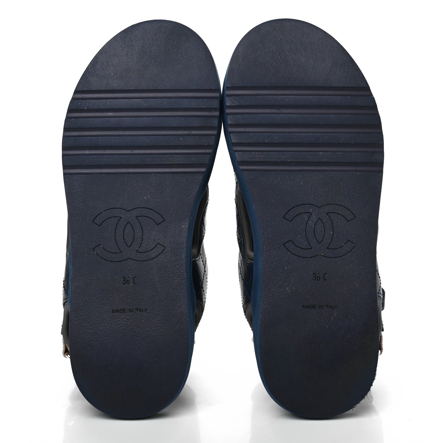 Chanel Goatskin Fabric Gladiator Sandals 36 Navy Blue Light Grey Yellow 5 of 11