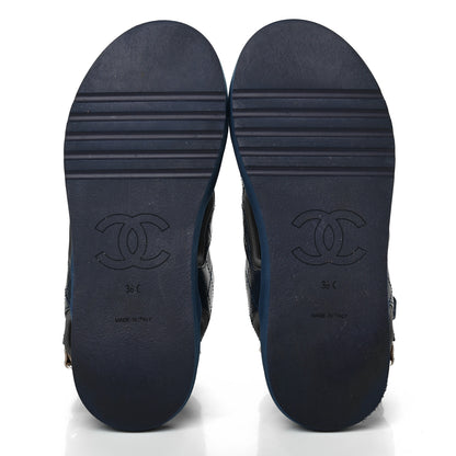 Chanel Goatskin Fabric Gladiator Sandals 36 Navy Blue Light Grey Yellow 5 of 11