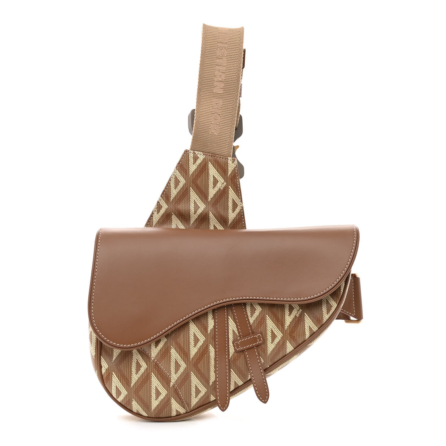 Christian Dior Coated Canvas CD Diamond Printed Mens Saddle Bag Coffee 1 of 10