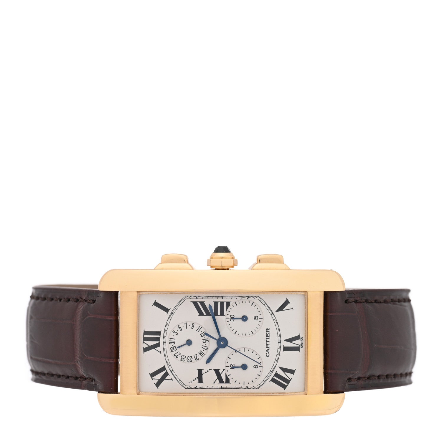 Cartier 18K Yellow Gold Alligator 26mm Tank Americaine Quartz Watch Brown 2 of 4
