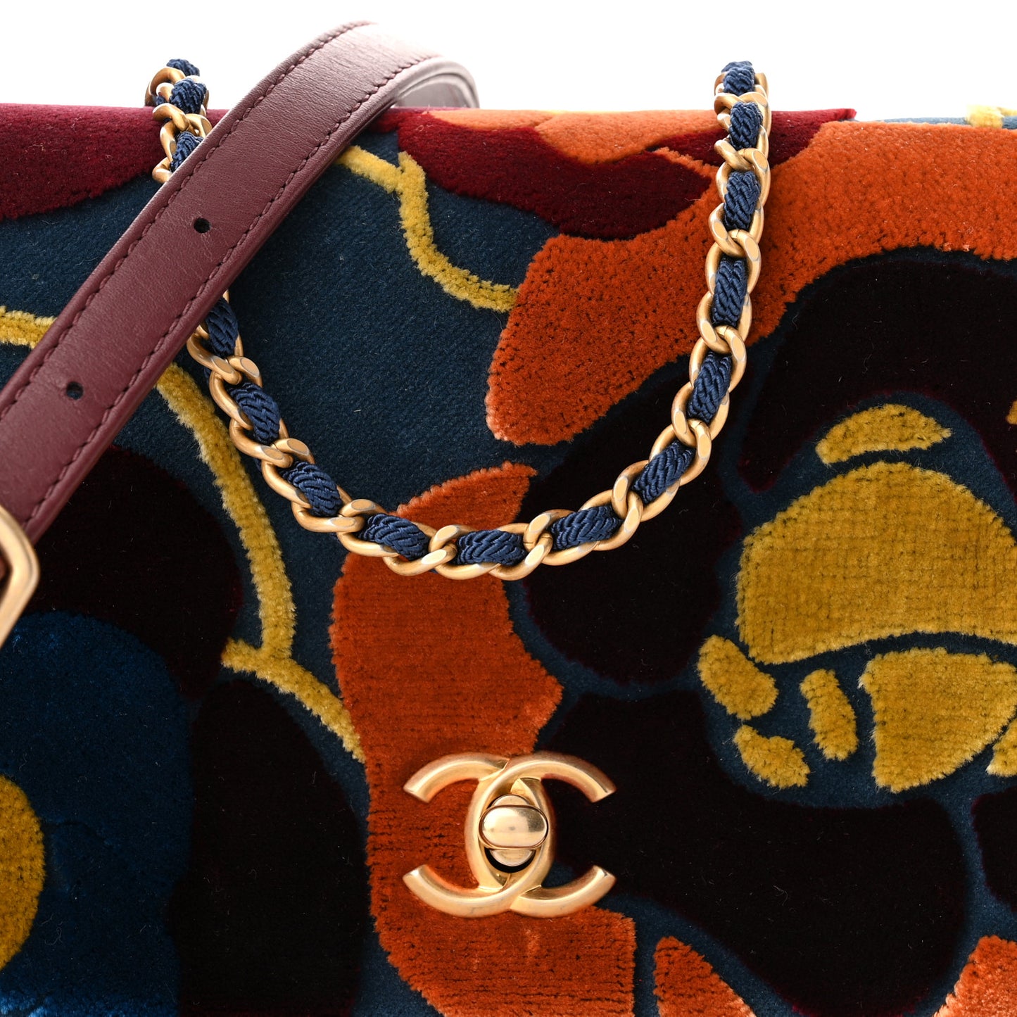 Velvet Lambskin Mini Camellia Flap Black Burgundy
