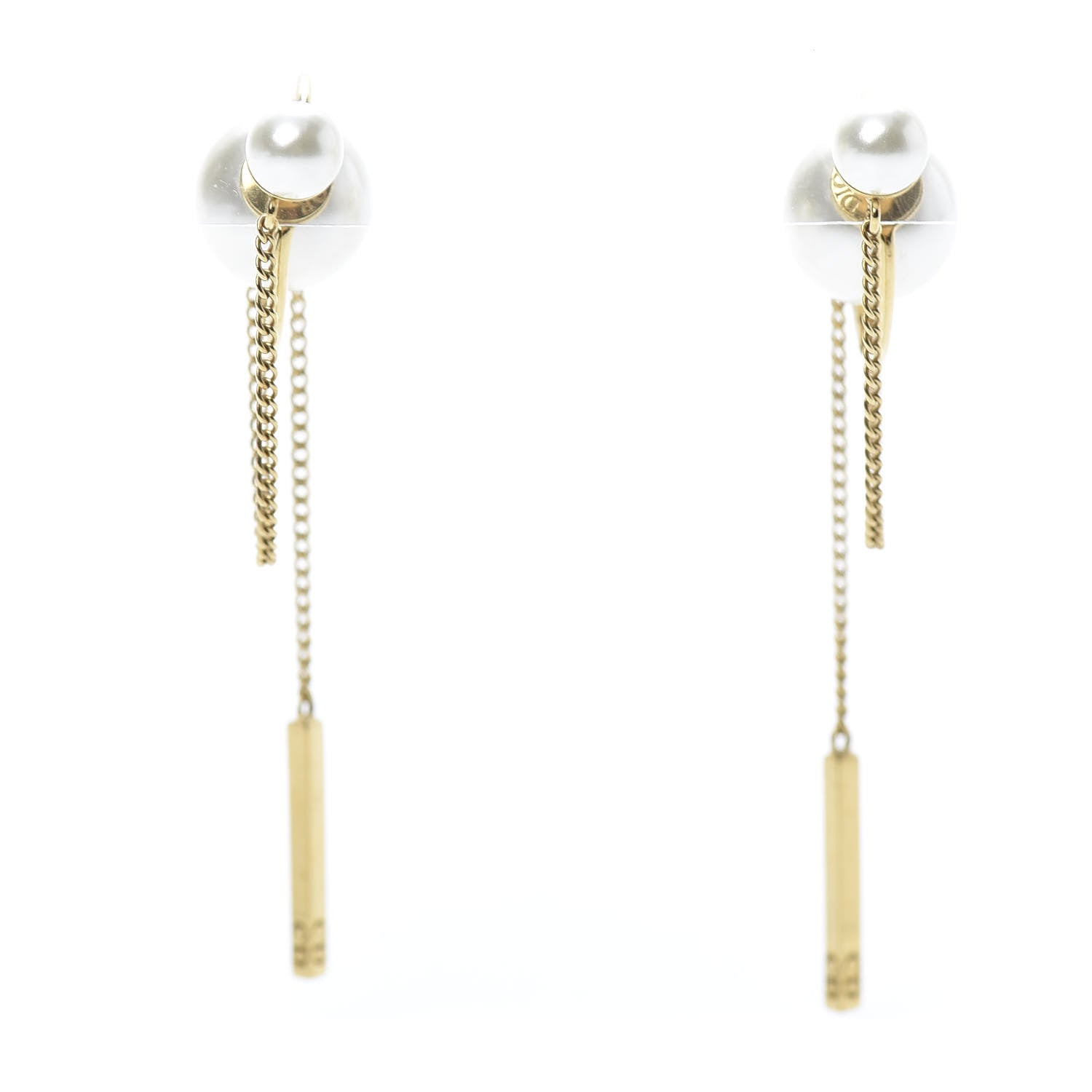 Christian Dior Pearl Tribales Dangle Chain Earrings Gold 1 of 5