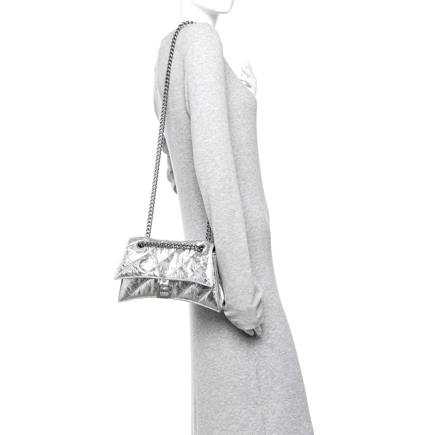 Crushed Calfskin Quilted Small Crush Chain Bag Silver