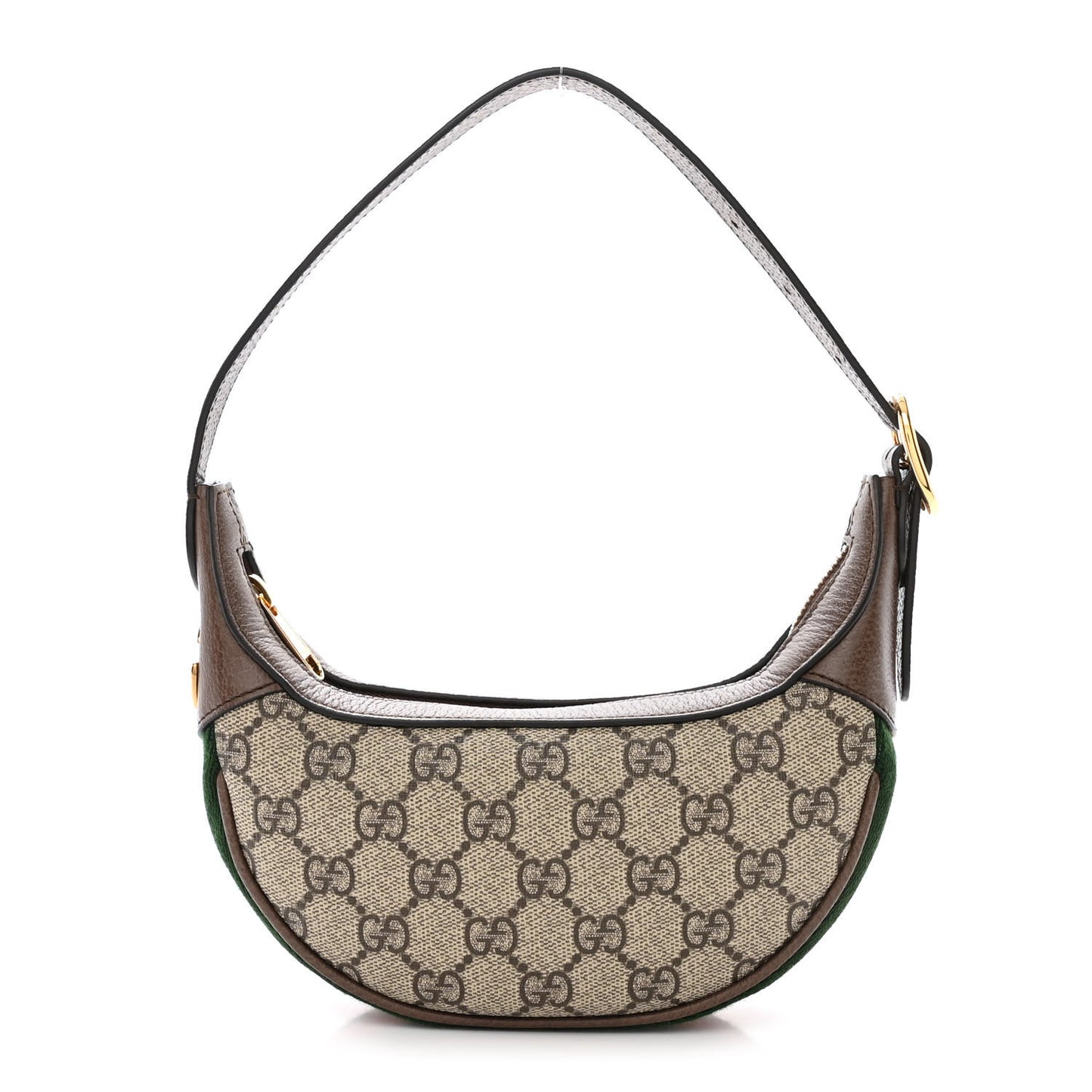 GG Supreme Monogram Textured Calfskin Web Mini Ophidia Half Moon Hobo Beige Ebony New Acero