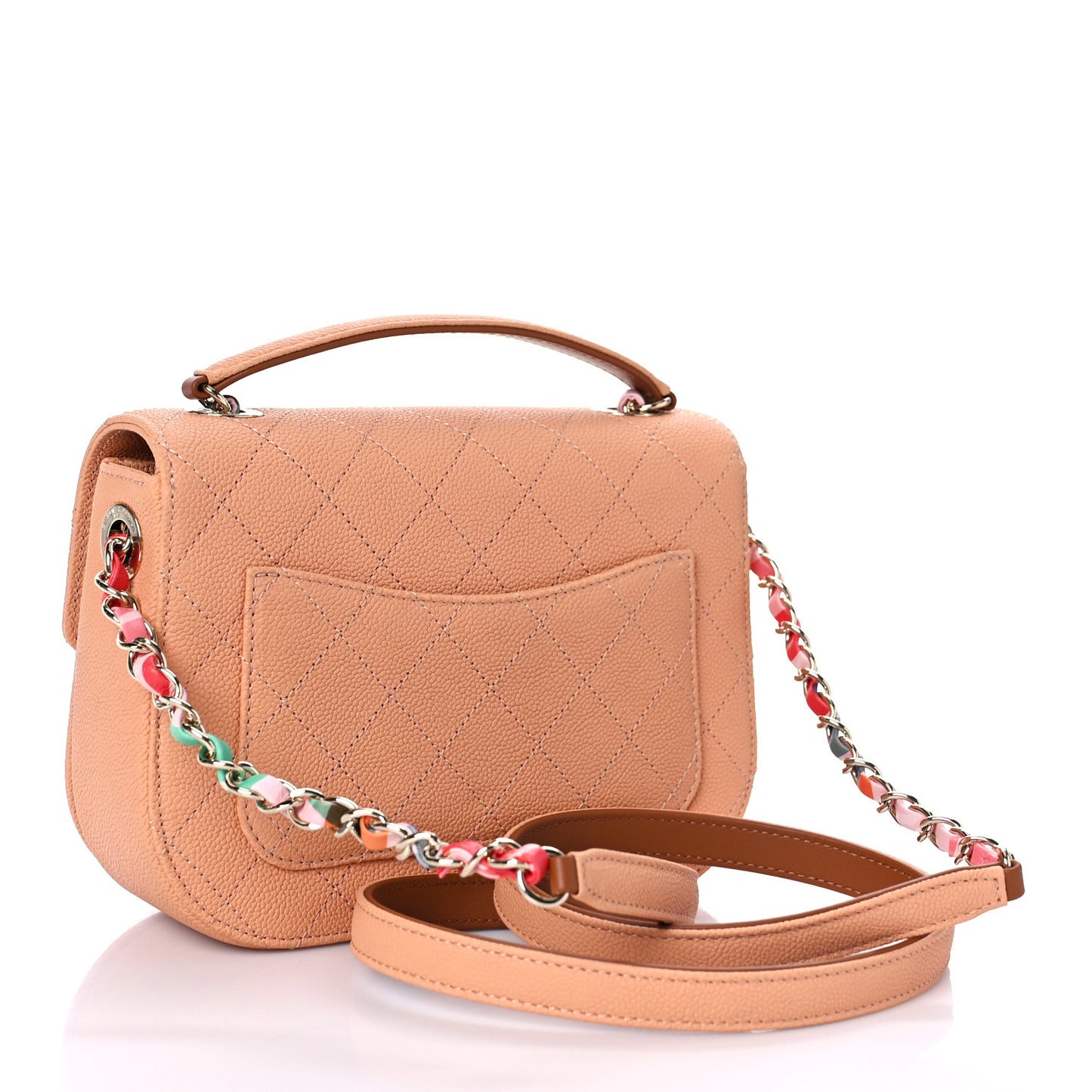 Grained Calfskin Quilted Small Cuba Top Handle Flap Coral
