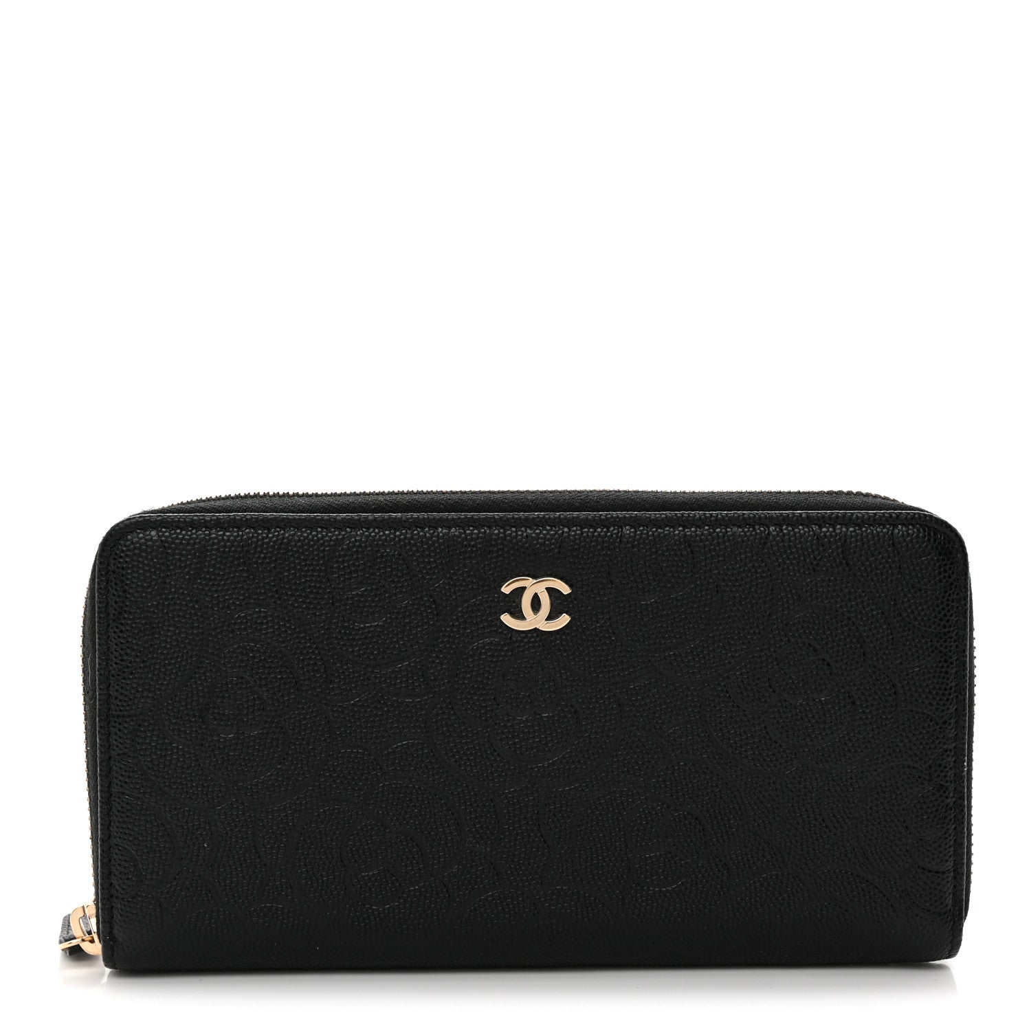 Chanel Caviar Camellia Embossed Large Zip Around Gusset Wallet Black 1 of 7
